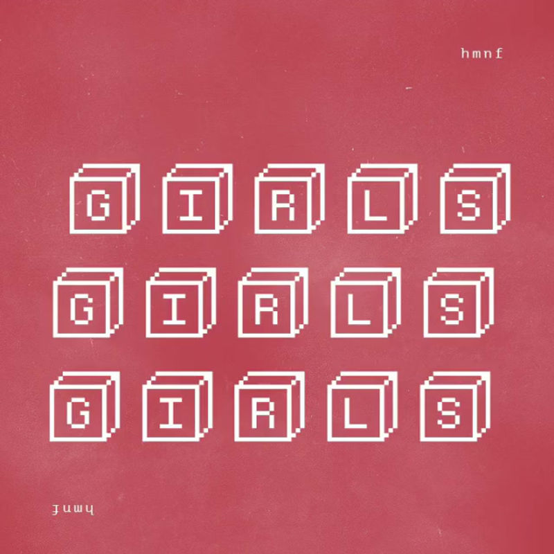 Humanified social post: Girls, pixel-art typography